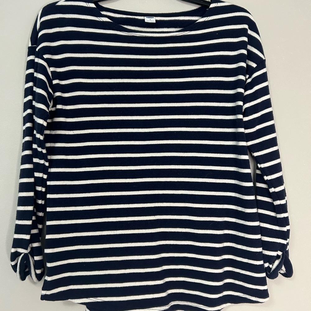 Navy and White Striped Women's Top, Size S